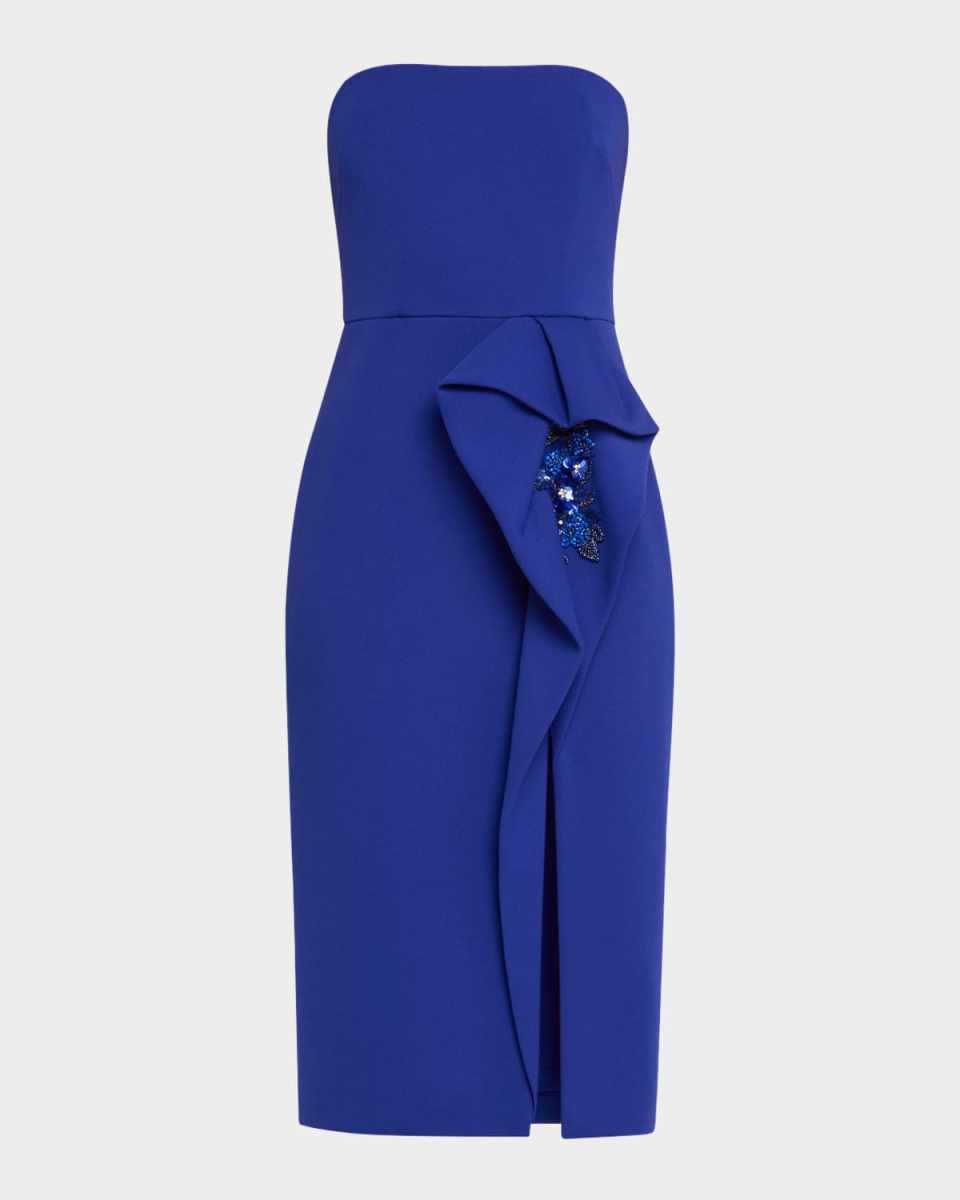 Strapless Bead-Embellished Midi Sheath Dress